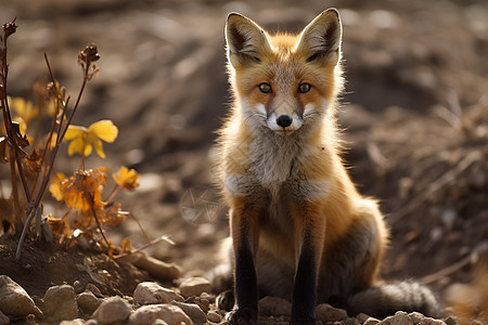 土地上坐着的狐狸图片