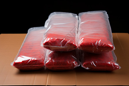 包装 塑料桌上的红色食品袋背景