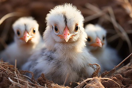 巢穴中可爱的小鸡背景图片