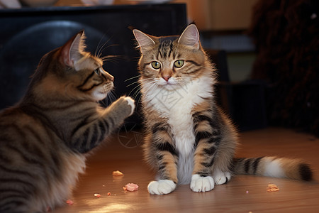 手绘猫地板上的虎斑猫背景