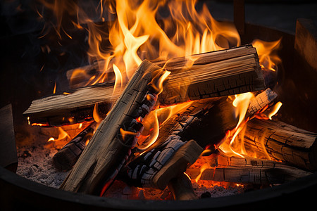 火炉中燃烧的木柴背景图片