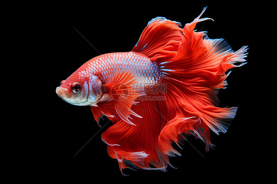 一只红白色金鱼在水族箱中游动图片
