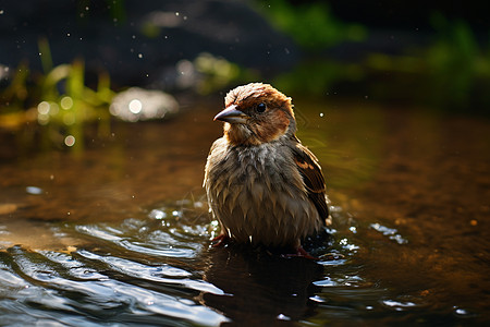 水中小鸟凝望远方背景图片