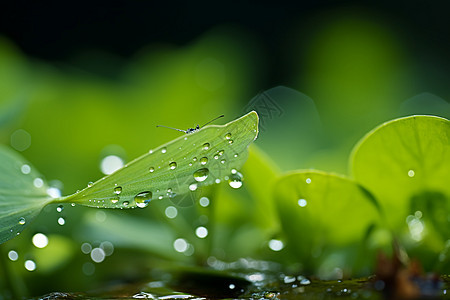水滴浸润的叶子背景图片