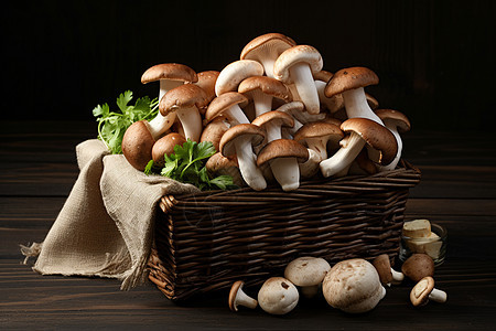 篮子里新鲜的蘑菇图片