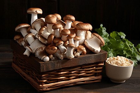 篮子里的蘑菇背景图片
