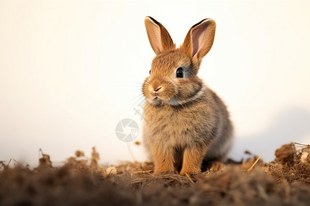 土堆上可爱的小兔子图片