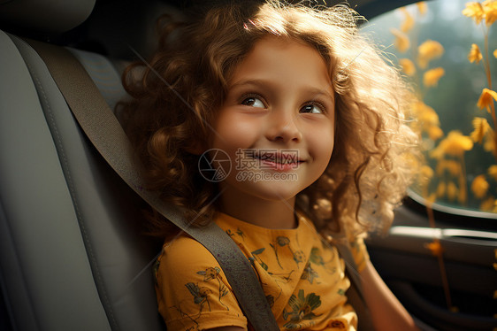 孩子在车内微笑图片
