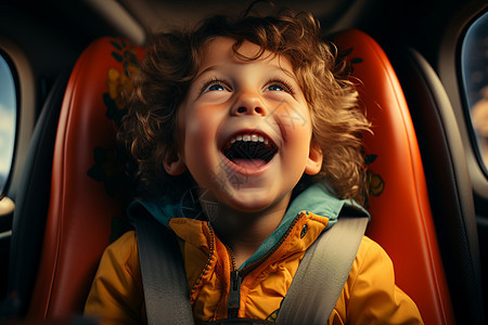 车里开心大笑的男孩图片