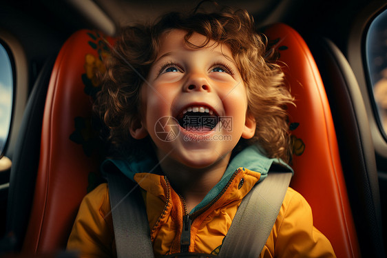 车里开心大笑的男孩图片
