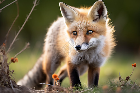 红狐仔在草地上图片