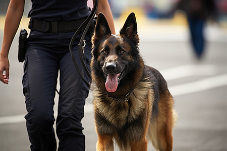 警察街道上威武的警犬背景