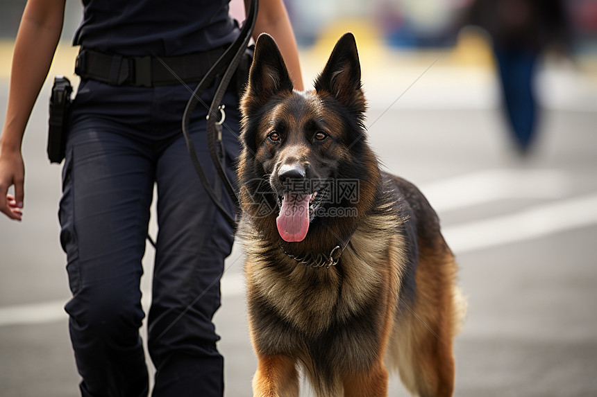 街道上威武的警犬图片