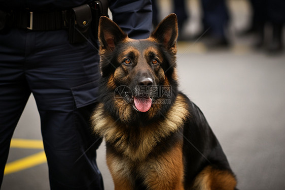 街道上巡逻的警犬图片