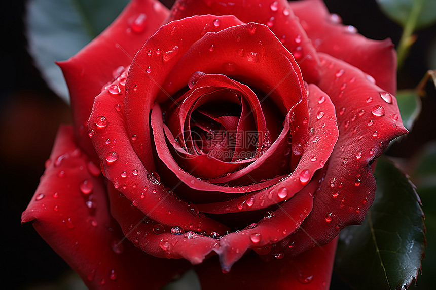 沾满雨滴的鲜艳玫瑰花图片