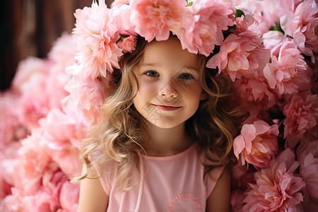 粉色花朵装饰的可爱小女孩背景图片