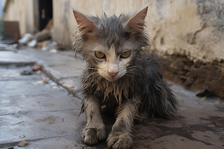街道上可怜的流浪猫高清图片