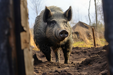 泥泞地中的野猪图片