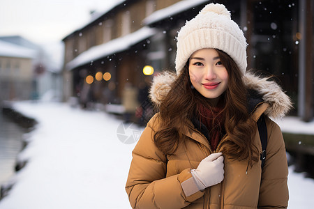 冬季雪地中的年轻女子图片