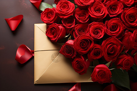 信封与玫瑰背景图片