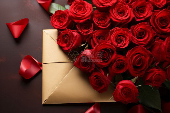 信封与玫瑰图片