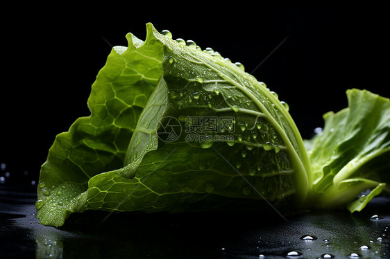 水滴落在绿色蔬菜上图片