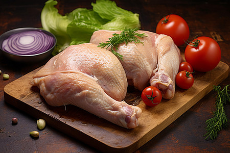 鲜香美味绿色蔬菜搭配生鲜鸡肉背景图片