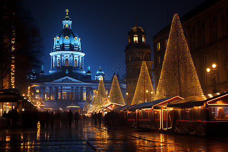 夜晚城市圣诞市场图片