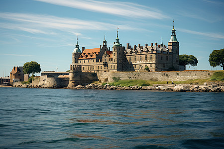 海边古堡浮岛上的古堡背景