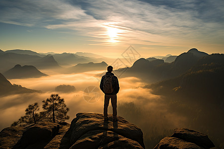 男孩登上顶峰背景图片