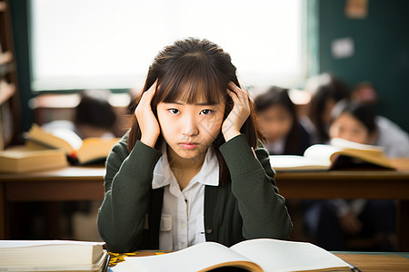 教室里沉思的女学生背景图片