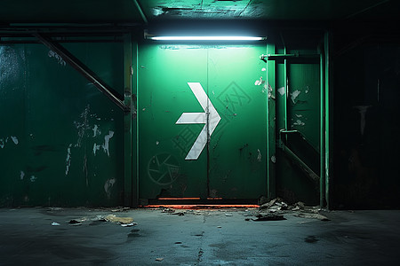 黑暗房间内的绿色箭头背景图片