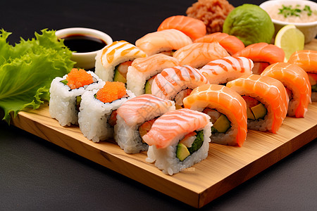 健康的鱼肉寿司高清图片