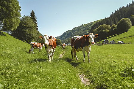 牧场奶牛田野中行走的奶牛背景