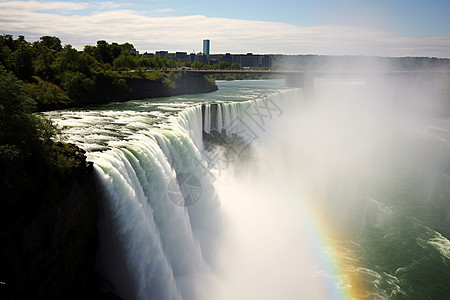 瀑布下美观的彩虹图片