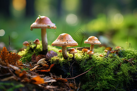 苔藓地的蘑菇图片