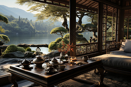 宁静的中式茶屋图片