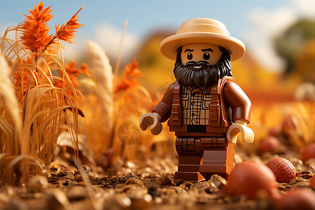 秋收的农民模型背景图片