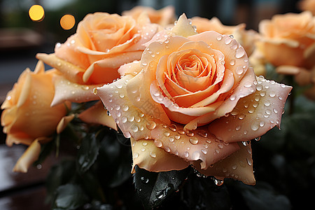雨中绽放的香槟玫瑰图片