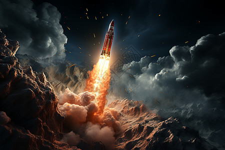 爆炸火焰夜空中的火箭背景