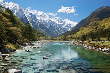 雪山间流淌的河流图片