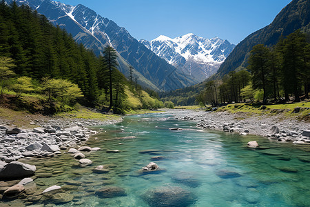 山中冰川自然风光背景图片