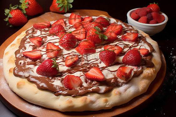 甜蜜诱人的巧克力草莓披萨图片