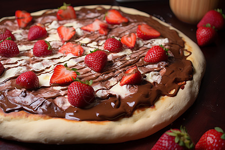 餐盘中的巧克力草莓披萨图片