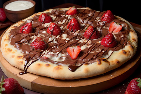 美味的巧克力草莓披萨图片
