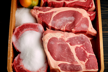 新鲜腌制的牛肉食材背景图片