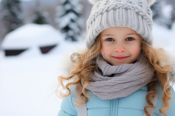 小女孩在雪地里玩耍图片