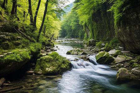 青山绿水瀑布涌流图片