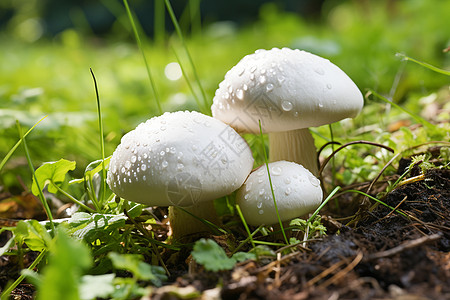 三朵蘑菇在草地上图片