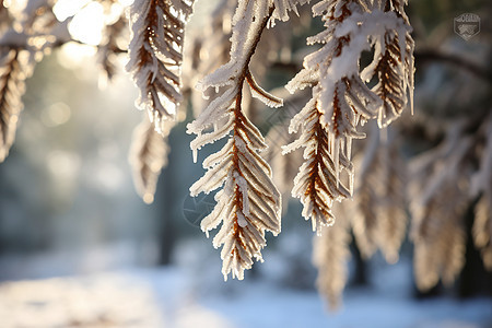 冰雪中的枝叶图片